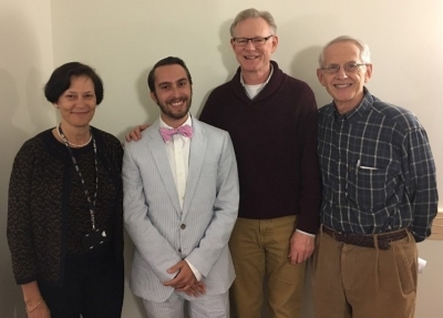Jason Berglund, second from left, with (from left to right) Susan Leitman, MD, MRSP program director; Michael Collins, MD; and Bruce Baum, DMD, PhD, Berglund's MRSP advisor.