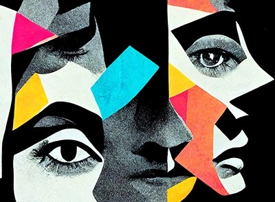 An abstract image showing human faces.