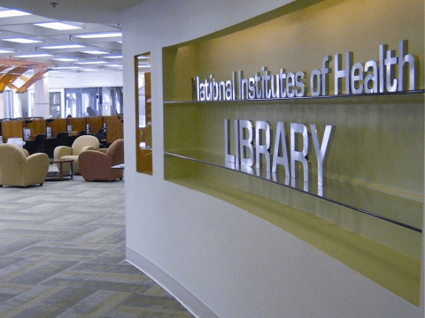 A photo of the NIH library entrance.