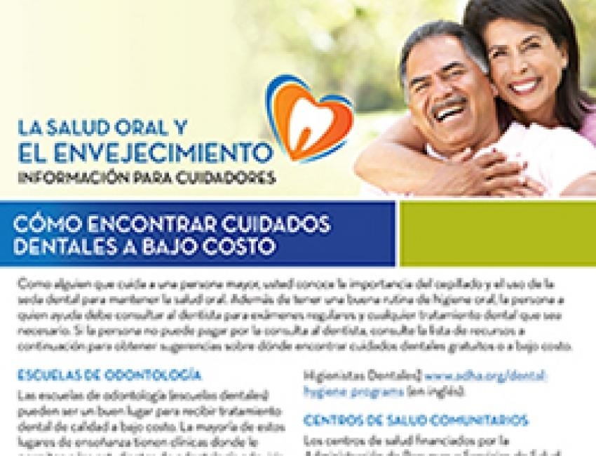 "Cómo encontrar cuidados dentales a bajo costo: Información para cuidadores", portada