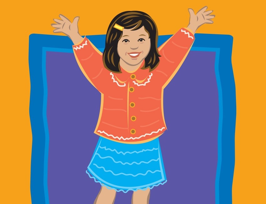 illustration of a young girl smiling and raising her arms