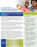 Spanish cover of La boca seca y las personas mayores: Información para cuidadores fact sheet. Part of the Oral Health & Aging series.