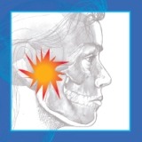 Facial drawing showing a pain point in the TMJ area